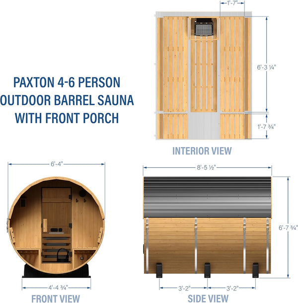 Outdoor Barrel Sauna Built for Home Wellness, 4-6 Person Capacity, Electric Heater, Traditional Cedar