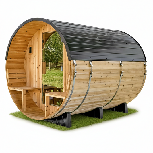 Outdoor Barrel Sauna Built for Home Wellness, 4-6 Person Capacity, Electric Heater, Traditional Cedar
