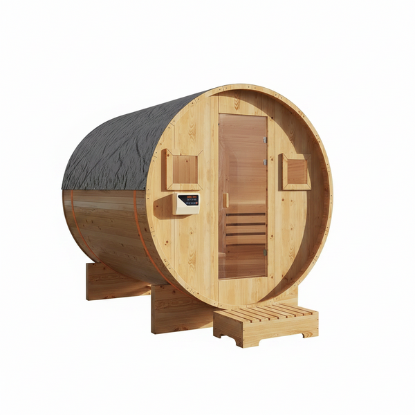 Outdoor Traditional Barrel Sauna | 4-6 Person Wood Sauna, Steam and Wet Sauna with 220V with 6KW Electric Heater, Sauna Stone